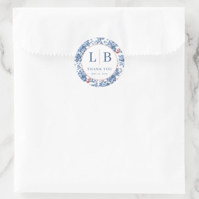 Adesivo Elegant Blue Floral Initials (Bolsa)