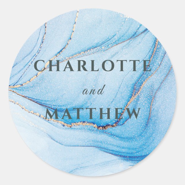 Adesivo Elegant Blue & Gold Wedding Invitation  (Frente)