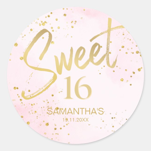 Adesivo Elegant Blush Pink & Gold Sweet 16 Birthday (Frente)