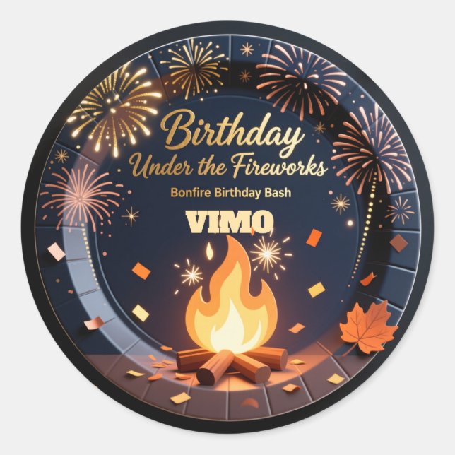 Adesivo Elegant Bonfire Night Birthday Party Stickers (Frente)