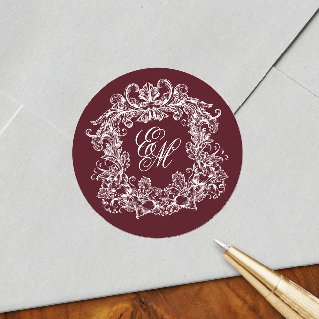 Adesivo Elegant Burgundy Vintage Monogram Crest Wedding (Criador carregado)