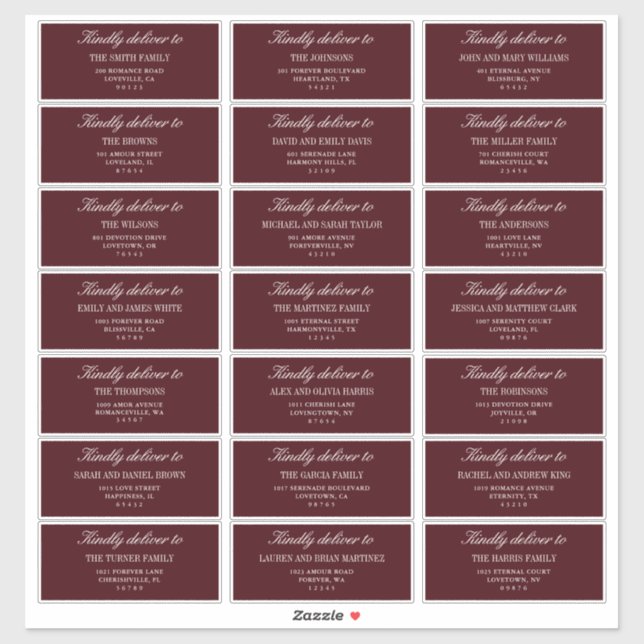 Adesivo Elegant Burgundy Wedding Guest Address Labels  (Folha)