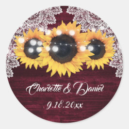 Adesivo Elegant Burgundy Wood Lace Sunflower Wedding