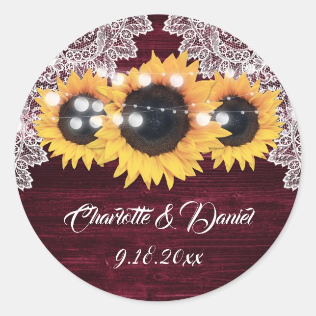 Adesivo Elegant Burgundy Wood Lace Sunflower Wedding (Frente)