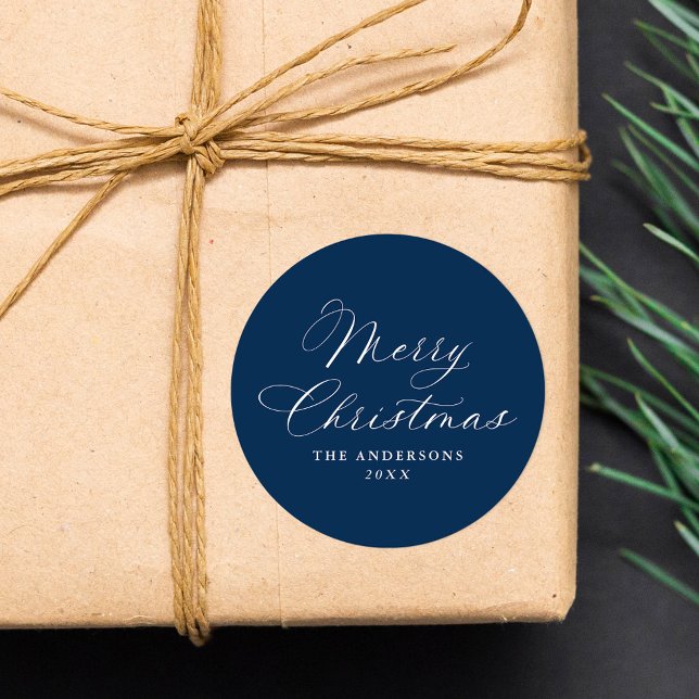 Adesivo Elegant Calligraphy Navy Merry Christmas (Criador carregado)