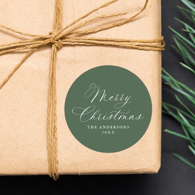 Adesivo Elegant Calligraphy Sage Green Merry Christmas (Criador carregado)