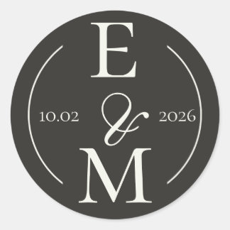 Adesivo Elegant Charcoal Modern Monogram Date Wedding