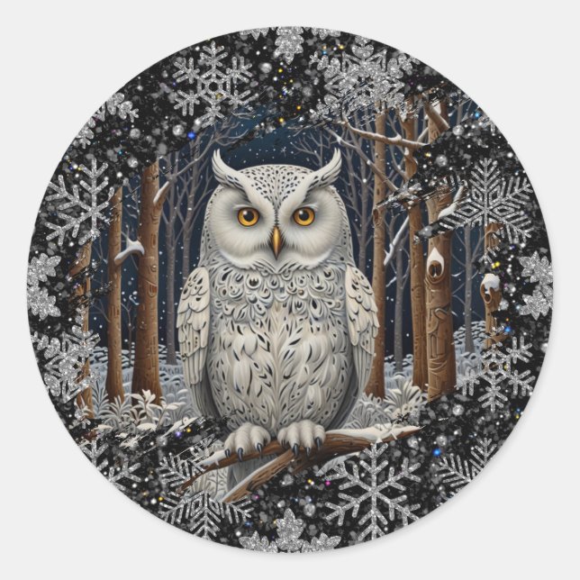 Adesivo Elegant Christmas white owl woodland winter forest (Frente)