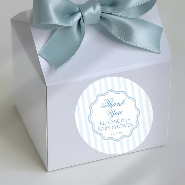 Adesivo Elegant Coastal Blue Stripe Wavy Script Thank You (Criador carregado)