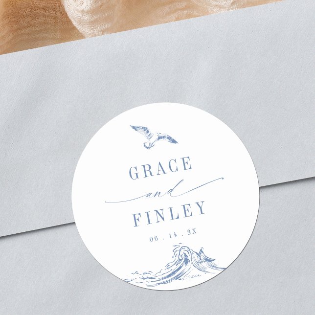 Adesivo Elegant Coastal Chic Blue Seaside Wedding (Criador carregado)