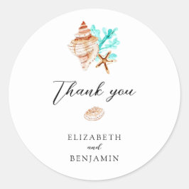Adesivo Elegant Coastal Seashell Thank you Beach Wedding