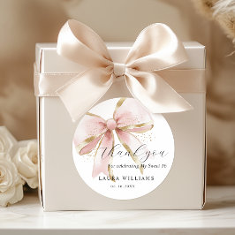 Adesivo Elegant Coquette Pink Gold Bow Thank you Sweet 16