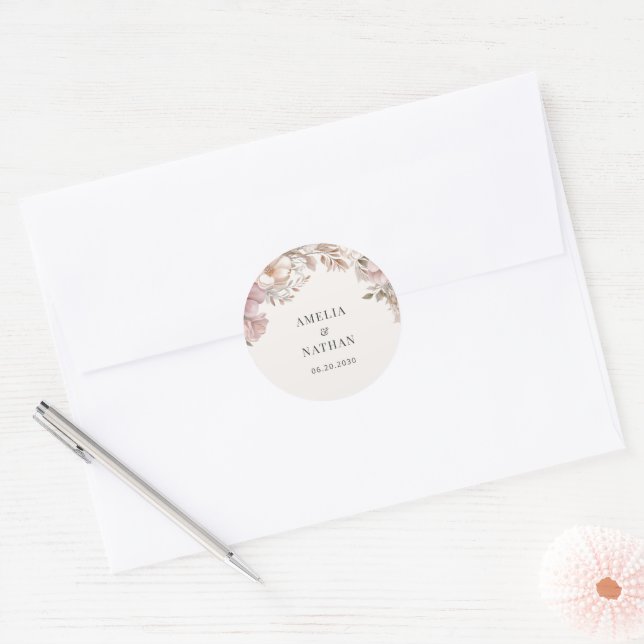 Adesivo Elegant Cream Dusty Pink Magnolia Floral Wedding (Envelope)