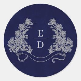 Adesivo Elegant Crest Monogram Navy Heritage Wedding