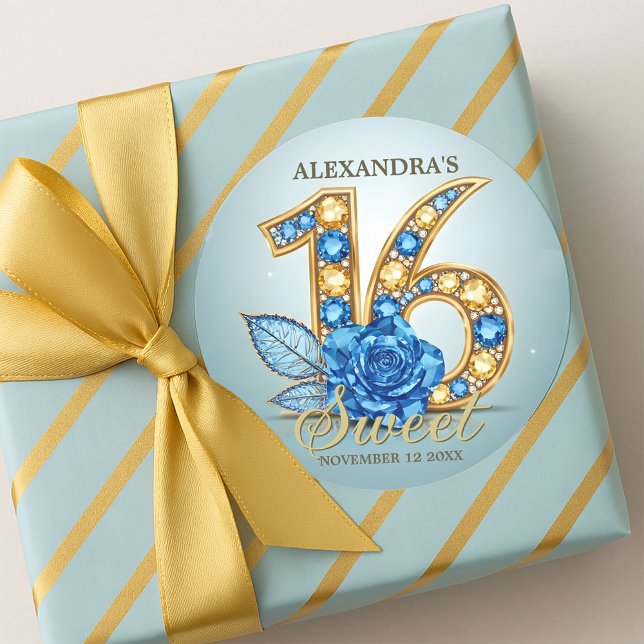 Adesivo Elegant Crystal Blue Rose Gold Gemstone Sweet 16 (Criador carregado)