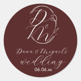Adesivo Elegant Delicate Floral Wedding Logo Deep Burgundy