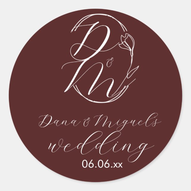 Adesivo Elegant Delicate Floral Wedding Logo Deep Burgundy (Frente)