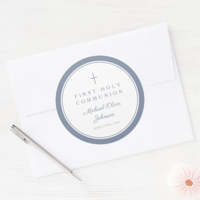 Adesivo Elegant Dusty Blue Cross Boy First Communion  (Envelope)