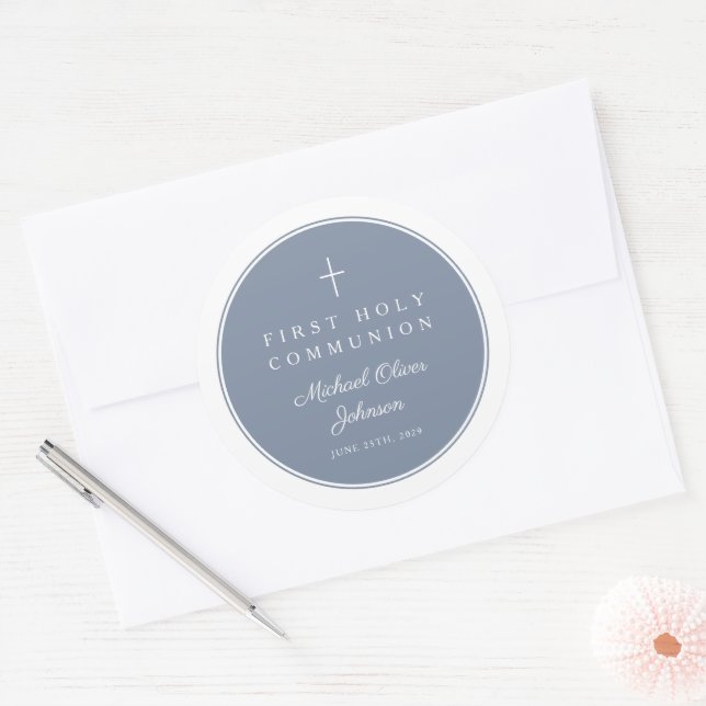 Adesivo Elegant Dusty Blue Cross Boy First Communion  (Envelope)
