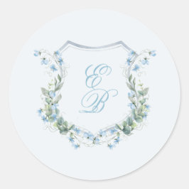 Adesivo Elegant Dusty Blue Floral Crest Wedding