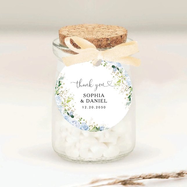 Adesivo Elegant Dusty Blue Floral Wedding Classic Round  (Criador carregado)