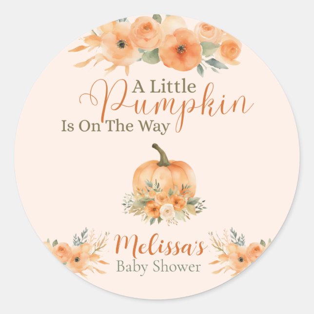 Adesivo Elegant Fall Floral Orange Pumpkin Baby Shower (Frente)