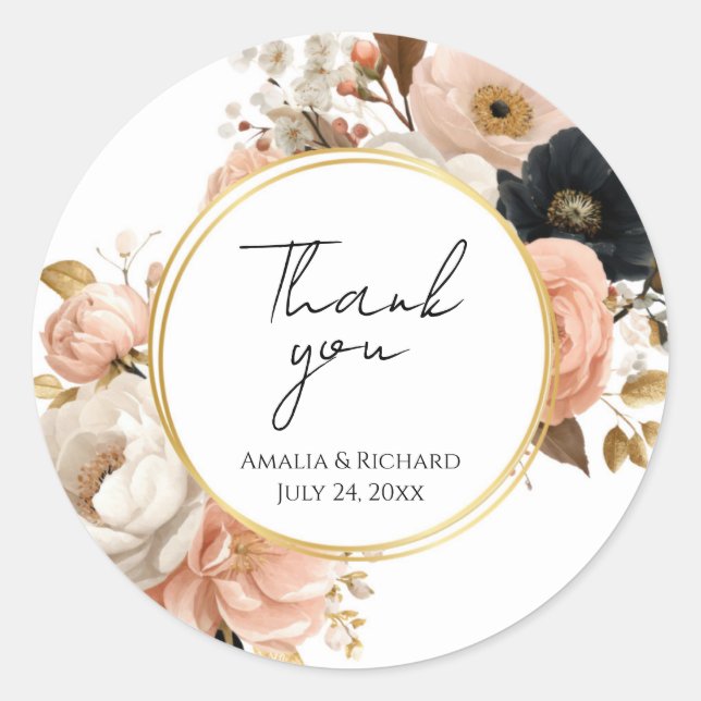 Adesivo Elegant Floral Personalized “Thank You” Wedding (Frente)