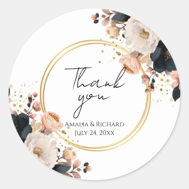 Adesivo Elegant Floral Personalized “Thank You” Wedding (Frente)