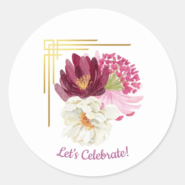 Adesivo Elegant Floral Watercolor Birthday Sticker (Frente)