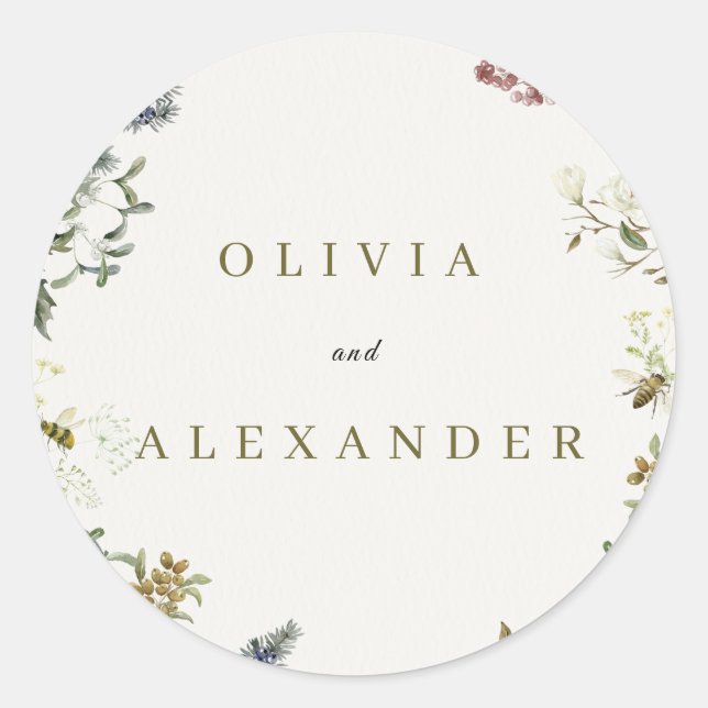 Adesivo Elegant Floral Wedding Small Round Sticker | (Frente)