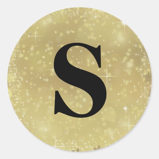 Adesivo Elegant Glitter Gold Monogram Envelope Seal (Frente)