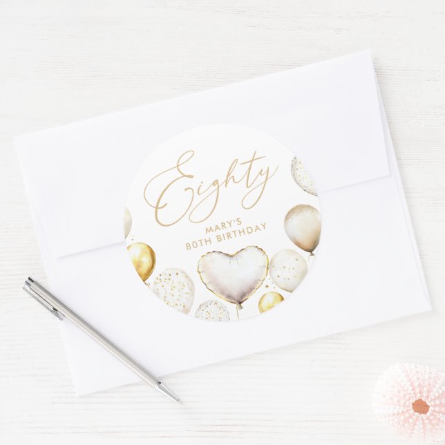 Adesivo Elegant Gold Balloon 80th Thank You Birthday (Envelope)