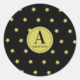 Adesivo Elegant Gold & Black Star Pattern Monogram