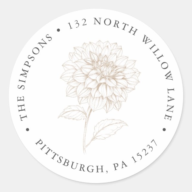 Adesivo Elegant Gold Floral Dahlia Return Address  (Frente)