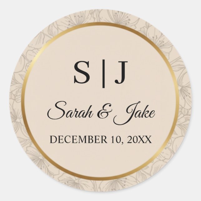 Adesivo Elegant Gold Frame Personalized Wedding Monogram (Frente)