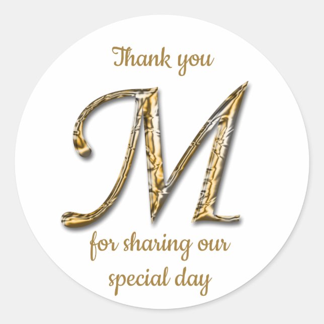 Adesivo Elegant Gold Silver Letter M Monogram Thank You (Frente)