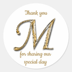 Adesivo Elegant Gold Silver Letter M Monogram Thank You
