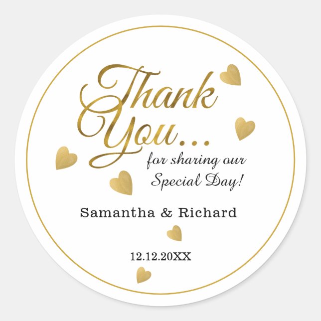 Adesivo Elegant Gold Thank You Heart Wedding  Favor (Frente)