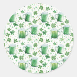 Adesivo Elegant Green Beer Mugs and Shamrocks White