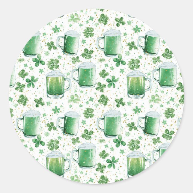 Adesivo Elegant Green Beer Mugs and Shamrocks White (Frente)