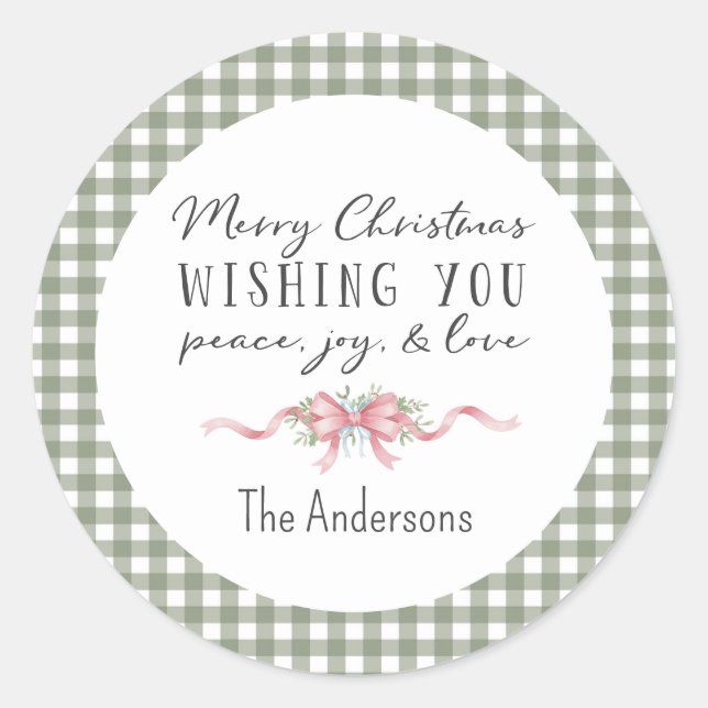 Adesivo Elegant Green Gingham Plaid Preppy Christmas (Frente)