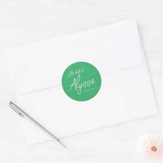 Adesivo Elegant Green Graduation Party She Did It (Envelope)