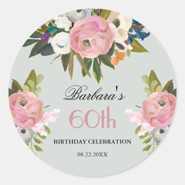 Adesivo Elegant Handpainted Floral 60th Birthday Welcome (Frente)