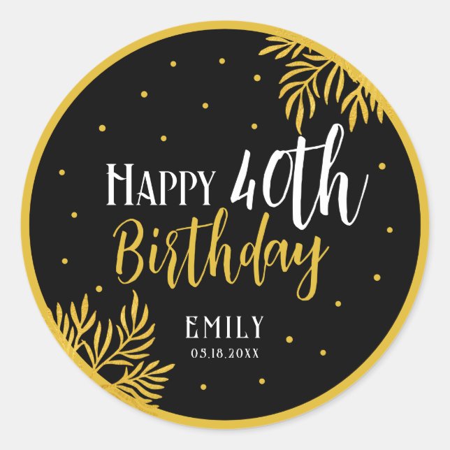 Adesivo Elegant Happy 40th Birthday Gold Foliage Party (Frente)