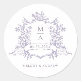 Adesivo Elegant Lavender Floral Crest Monograms Wedding