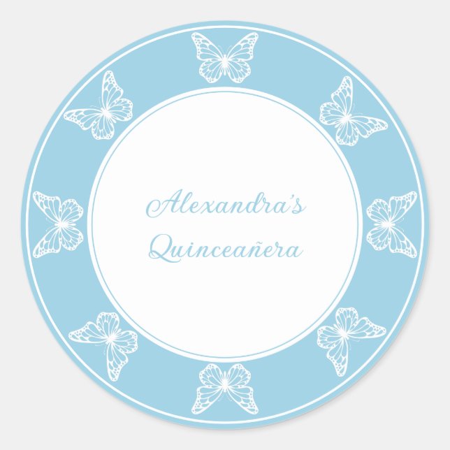 Adesivo Elegant Light Blue Quinceañera - Butterfly Classy (Frente)