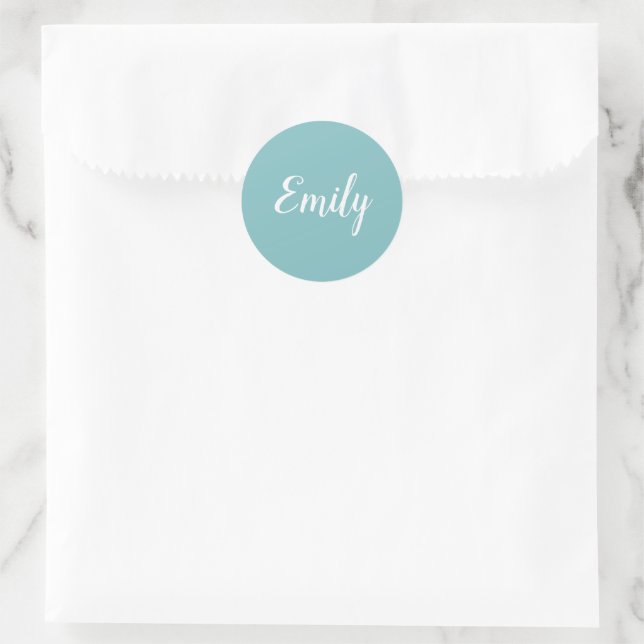Adesivo Elegant Light Turquoise Blue Script Cursive Name (Bolsa)