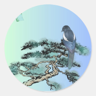Adesivo Elegant Magpie Bird Bonsai Aesthetic Sticker 