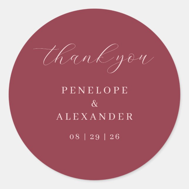 Adesivo Elegant Maroon Calligraphy Thank You (Frente)