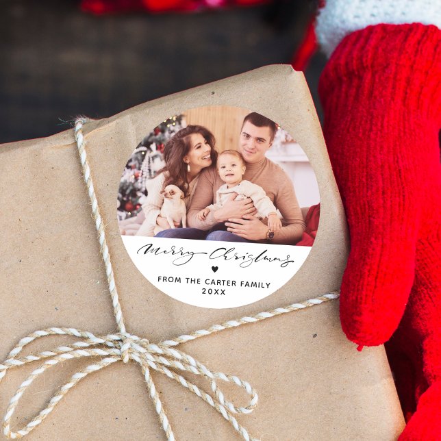 Adesivo Elegant Merry Christmas Heart Family Photo (Criador carregado)